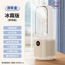 TRADER 雙渦輪風扇-F12 冰霧版 9檔風速 9小時定時 3檔夜燈 自然貫流風 三相電機 94翼冰輪, 【F12 冰霧版 流年金】雙渦輪風扇