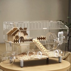 YAPOGI 꾸미기 풀세트 대형 햄스터집 빌라 아크릴 하우스 고급 빌라 햄스터 케이지, 1개, 투명