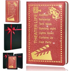 QDWXDEL 극장 선물 여성용 A5 하드커버 가죽 저널 - 200페이지 프리미엄 종이 노트북 180 평면 디자인의 일상 일기장(극장 블랙), Theater Red, 1