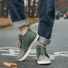 高檔雨鞋 男士短筒低幫防滑釣魚雨靴 繫帶時尚雨鞋 女鞋 情侶板鞋, 綠色,40