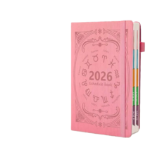 2026 A5質感PU便攜日程本英文日曆 每日計畫記事本 桌面日曆, 粉, 1個
