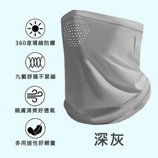 【IFaith】冰絲掛耳面罩 防曬面罩 涼感透氣運動頭巾 【O0053】, 1個, 深灰