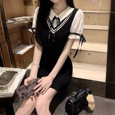 Yellwel여름용 여성용 연결 원피스 두 가지 스타일 허리 셔링 숏 스커트 DJP