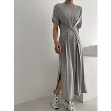 쫜쫜 고리단추 라운드넥 데일리 롱 원피스