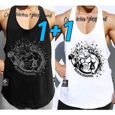 웨이차차 1+1(2세트) 남성 헬스 나시 머슬 민소매 박시 나시