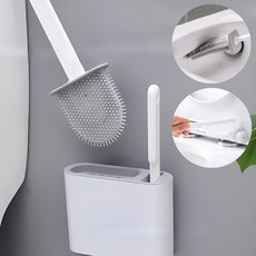 [나무처럼] 무타공 벽부착 실리콘 변기솔 세트 냄새차단 물빠짐, 그레이