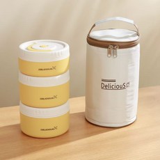 보온 도시락 304 스테인리스 스틸에 보온 가방 포함, 1세트, 1550ML 3단 노랑색