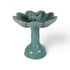 宋代汝窯天青釉蓮式燭台，早期收藏老件油燈瓷器，博物館級文物，蓮花燭台，天青釉色, 天青釉色