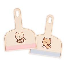 KC인증 1+1 고양이 스퀴지 빗자루 쓰레받기 세트 어린이 미니 청소용품, 1세트, 블루+핑크