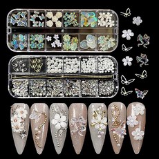 LIANHATA 네일 아트 파츠 다양한 종류 3D 입체 네일 파츠 데코 파츠 네일 데코레이션 라인스톤 진주 스톤 리본 나비 꽃 진주 네일 레진 귀여운 DIY 수공예 핸드메이드 수납