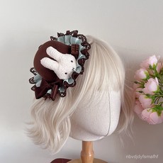 桃園出貨ing lolita巧克力米菲兔小禮帽可愛洛麗塔頭飾女小熊髮飾甜lo娘小物, 大號小熊13厘米,尺寸是直徑不包含花邊長度, 1個
