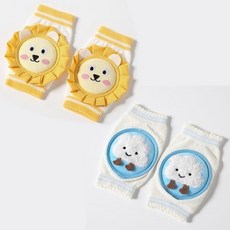 嬰兒爬行護膝蓋兒童防摔學走路寶寶爬行護膝夏季護肘加厚學步薄款, 黃獅子+藍雲朵（0-3歲）-2雙裝, 1個