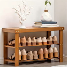 쿠리브 대나무 현관 벤치 수납장 신발장 정리대, 2단, 월넛 80cm