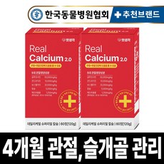 펫생각 리얼칼슘 강아지 관절 영양제 연골 슬개골 탈구 디스크 도움 보조제 아기 노견 노령견 보스웰리아 글루코사민 MSM 120g, 60정, 뼈/관절강화, 2개