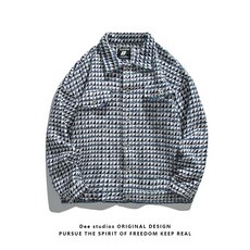 Dee studios작은 향기로운 스타일 레터 라벨링 체크 무늬 옷깃 캐주얼 재킷 남성과 여성의 봄 느슨한 코트 타이드