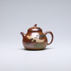 宜興紫砂壺 名家手工制作 泥繪段泥柴燒, 栗色