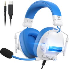 WESEARY WG2 유선 게이밍 헤드셋 RGB 3D 사운드 노이즈 캔슬링 마이크, 화이트 블루