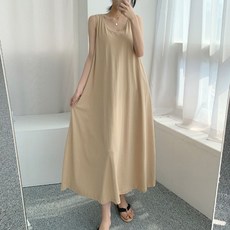 居家長版連身裙, 米色