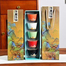手繪千裏江山品茗杯陶瓷茶杯茶具單杯伴手禮禮盒裝伴手禮, 1個, 烤花5杯開口杯:如圖所示21
