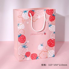 딸기 종이 가방 스트로베리 쇼핑백 10개세트 베이커리 빵포장 선물백 종이백 답례품, 핑크 대형