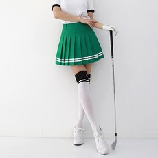 SOON2 女款春秋大尺碼高爾夫雙線膠帶百褶裙