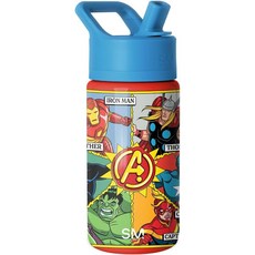 啵比小舖 美國Simple Modern 迪士尼兒童不銹鋼吸管水瓶/保溫保冷水壺 414ml, 1個, Avenger's Comic, 藍色