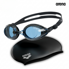 아레나 수경 수모 세트 성인 물안경 수영모자, 1개, 블랙
