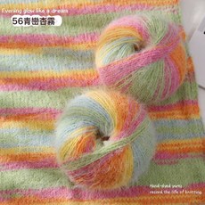雪寶羊毛混紡段染長絨毛線圍巾線柔適中粗手工diy編織材料包平替, 56青鸞杏霧, 1個