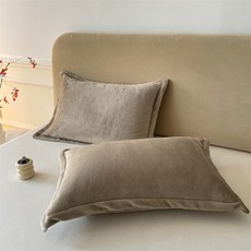 純色牛奶絨枕套 珊瑚絨枕頭套 48x74公分 加厚保暖 枕芯套 冬季寢具 一對裝+卡其【加厚牛奶絨 親膚保暖】+48*74cm一對, 卡其【加厚牛奶絨 親膚保暖】