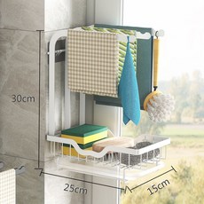 台灣出貨 高低桿抹布架 廚房置物架 免打孔臺麵壁掛分區收納海綿瀝水架 洗碗布收納, 三杆白色壁掛款【寬15, 1個