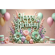 태쓰 생일 파티 현수막 남아 여아 엄마 아빠 생일 배너 2, 수채화