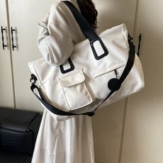 大容量短途旅行包輕便收納健身包運動輕薄單肩包休閒百搭手提包女, 白色, 1個