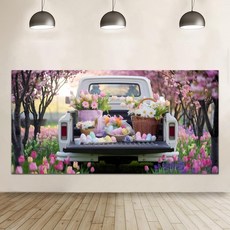 행복한 부활절 배경 6.1x3m(20x10피트) 정원 트럭 튤립 벚꽃 꽃 사진 파티 배너 장식 촬영 스튜디오 소품