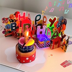 나의셀렉 NEW 360 어디서 봐도 예쁜 LED 멜로디 초를 불면 꺼지고 폭죽 팝업 생일축하카드, NEW신상360LED팝업생일카드, 컬러믹스, 1개