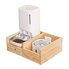 meoof 慕斯餵食器木架組合：自動餵食器、寵物餐桌、飲水機、碗架一應俱全，台灣出貨, 實木色, 1個, A款-餵食器+飲水機(1.5無線飲水機用)