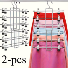 공간절약 360도 회전 헤비듀티 6단 집게형 논슬립 바지걸이 2P 세트, 2개, 실버