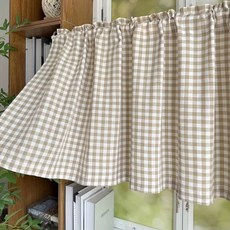 베이지색 깅엄 카페 커튼 짧은 주방 책장 발란스 농가 소박한 장식, 04 1 Panel W100xH55cm, Beige