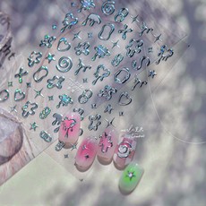 네일스티커 3D 하트 메탈 별 실버 혼합색상 입체 데코 세트 귀여운 손톱 꾸미기용 단일 디자인 네일은재료빨, 1개, metalic