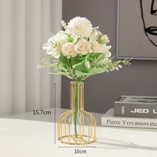 客廳假花仿真花塑料花擺件ins客廳酒櫃餐桌房間鬱金香插花裝飾品 ins日韓風 仿真花擺件 客廳香插花擺件qct6r0, 金色水培花瓶+白色牡丹, 1個