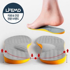 라이프엠디 오다리 교정용 깔창 O자형 다리 평발 교정 기능성 인솔 족저근막염 보조 아치 쿠션 발편한 구름 메모리폼 패드, 1세트
