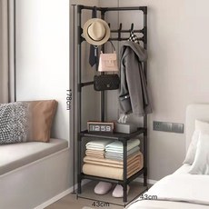 이미지아 코너 행거 침대옆 수납 선반, 이중-블랙