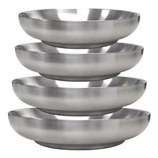 新錸家居加深盤防燙雙層304不鏽鋼盤子 中空隔熱加厚防摔兒童餐具 露營野餐沙拉牛排菜餐盤防溢備料, 不鏽鋼色, 1套, 4件組: 20+22+24+26cm