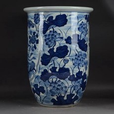 民窯 青花荷葉蓮子鳳紋 書畫缸, 如圖所示