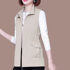여성 캐주얼 카라넥 베스트 조끼 아우터 루즈핏 슬림 빅포켓 민소매 집업 자켓 조끼 봄 가을
