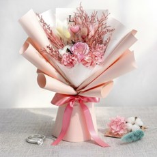 BSTS 뷰티스테이즈 생화 프리저브드 비누꽃 꽃다발 + 프리미엄 쇼핑백, 로맨틱핑크