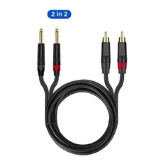 RCA-6.35mm 오디오 케이블 듀얼 1/4인치 TS-듀얼 RCA 스테레오 상호 연결 (스피커 믹서 앰프 TV 등), 01 2 in 2, 03 1m
