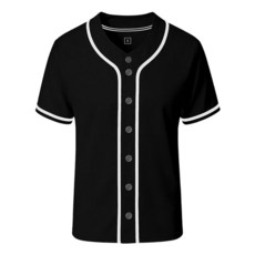 STLTYYP 무지 플레인 반소매 야구 저지 남성 및 여성용 단색 버튼 다운 스포츠 유니폼 블랙 / S