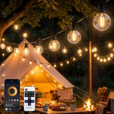 야외 led 줄조명 스마트 전구 앱 제어 27개의 LED 깨짐 방지 전구 조명 조절 방수 구형 전구 15m-20m길이 옵션, 1개, 15m-22개 LED