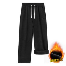 德絨雙面絨重磅防風衛褲男秋冬加絨加厚運動褲寬松大碼德絨休閑褲, 無規格, 黑色