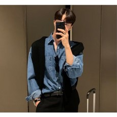 COSYEVNO 남성 워싱 데일리 루즈핏 긴팔 투포켓 데님셔츠